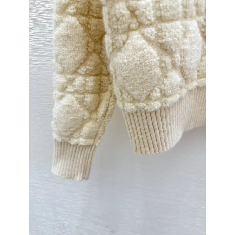 2025 D-ior Ecru Cannage Knit Cropped Zip-Up Cardigan #A54549 2025 D-ior Ecru Cannage Knit Cropped Zip-Up Cardigan #A54549