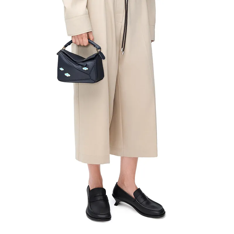 Loewe Puzzle Bag Small Navy Blue Leather with Cloud Design Accents #A50945