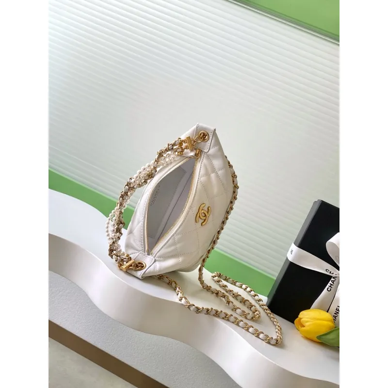 Chanel AS5898 Quilted Hobo Bag with Pearl Chain Strap Size 13-23.5-7.5 #A62897