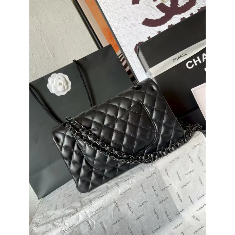 Chanel CC Black Quilted Lambskin Medium Classic Double Flap AAA+ Shoulder Bag #A54424