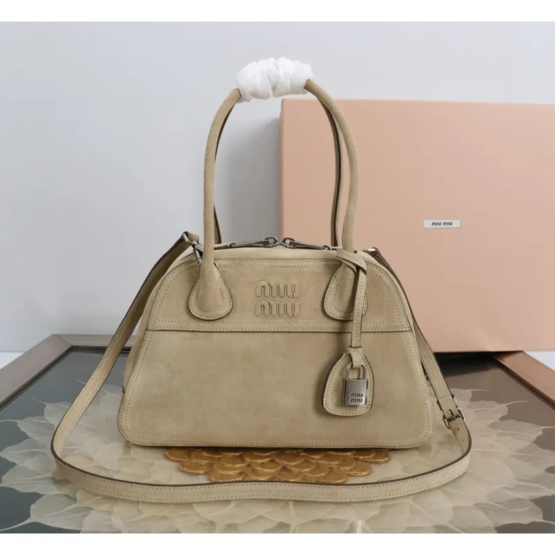 Miu Miu Vivant Suede Leather Bowling Top Handle Bag 32×19.5×11cm #A65025