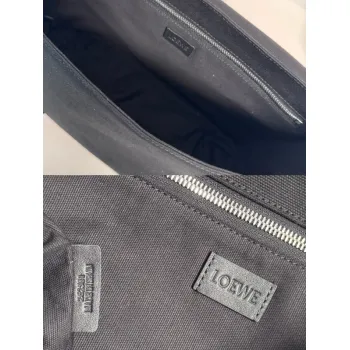 Loewe Mens Messenger Bag - Black Canvas & Tan Suede, Signature Anagram Logo, Versatile Crossbody for Urban Style #A56736