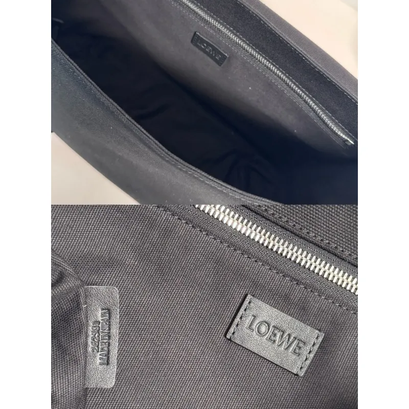 Loewe Mens Messenger Bag - Black Canvas & Tan Suede, Signature Anagram Logo, Versatile Crossbody for Urban Style #A56736