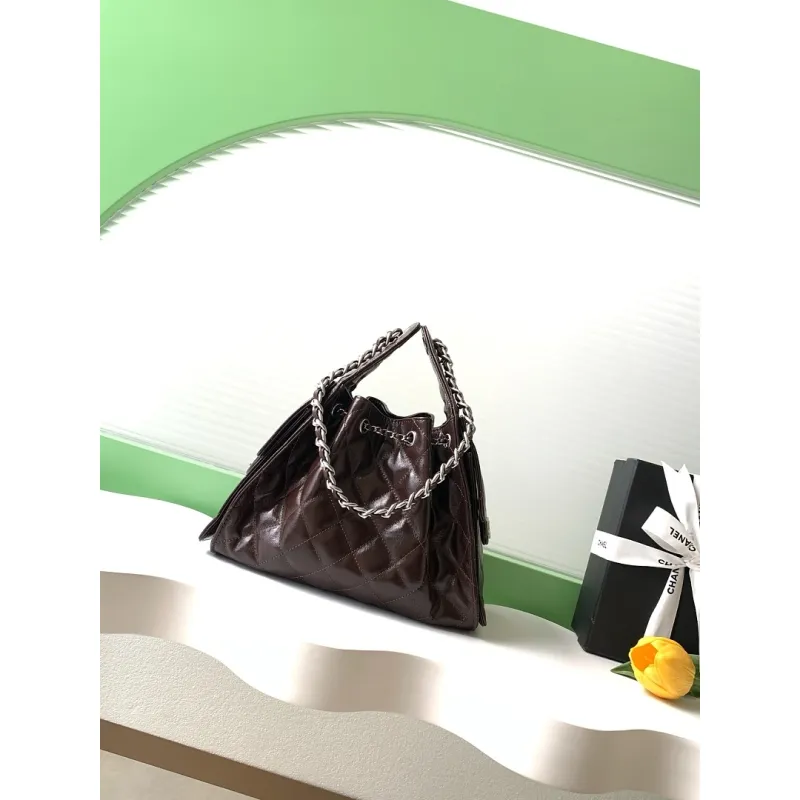 Chanel Quilted Hobo Drawstring Bucket Bag 20-22-12.5cm #A63815