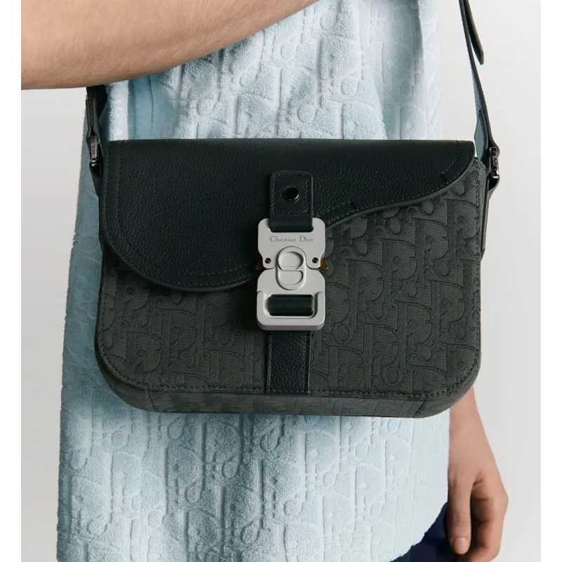 D-ior Saddle Messenger Bag – Anthracite Gray Oblique Jacquard & Grained Calfskin with Signature Aluminum Buckle #A59163
