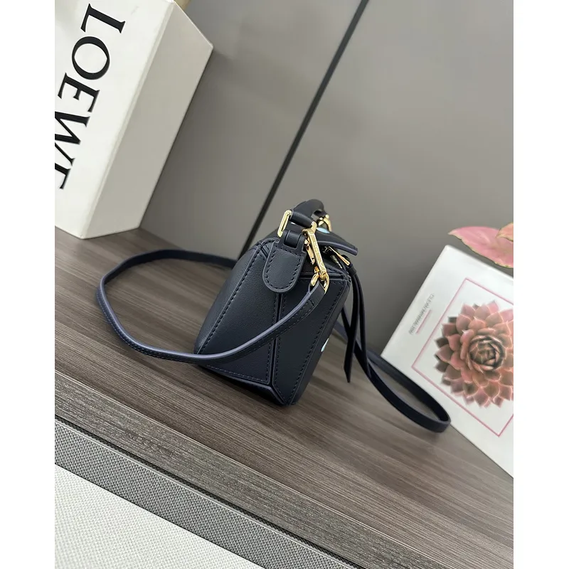 Loewe Puzzle Bag Small Navy Blue Leather with Cloud Design Accents #A50945