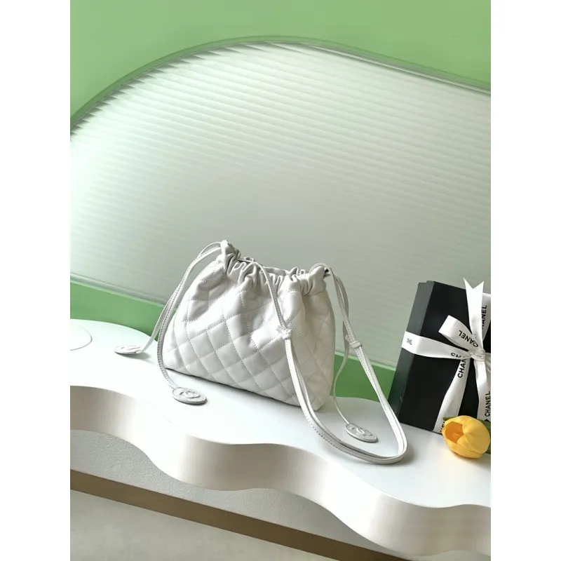 Chanel 26S Quilted Drawstring Bucket Bag, 17 x 22 x 8 cm #A63225