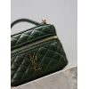 Saint Laurent 819285 GABY Mini Chain Cosmetic Bag - Dark Green Quilted Leather with Detachable Strap #A59505