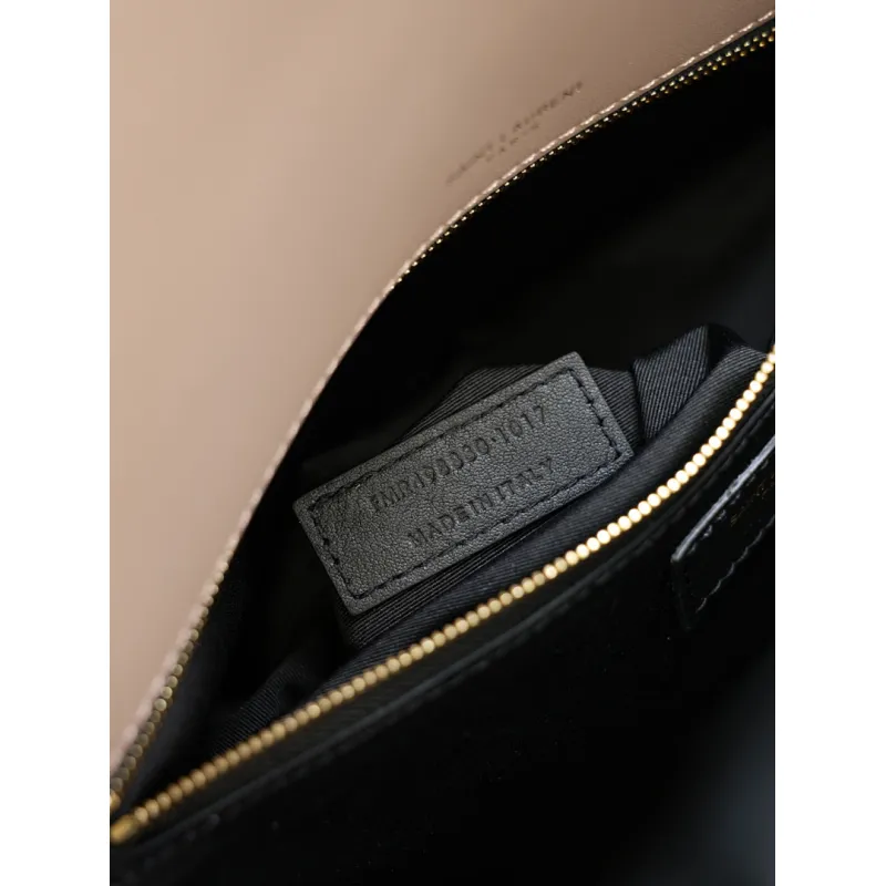 SAINT LAURENT Loulou Medium Shoulder Bag – Light Beige Suede with Chevron Quilt & Tone-On-Tone YSL Logo (Convertible Chain Strap) #A58776