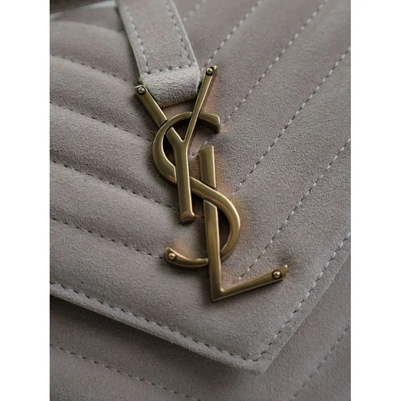 SAINT LAURENT Loulou Small Envelope Crossbody Bag – Blush Suede with Chevron Quilt & Gold YSL Logo (Detachable Chain Strap) #A58780 SAINT LAURENT Loulou Small Envelope Crossbody Bag – Blush Suede with Chevron Quilt & Gold YSL Logo (Detachable Chain Strap) #A58780