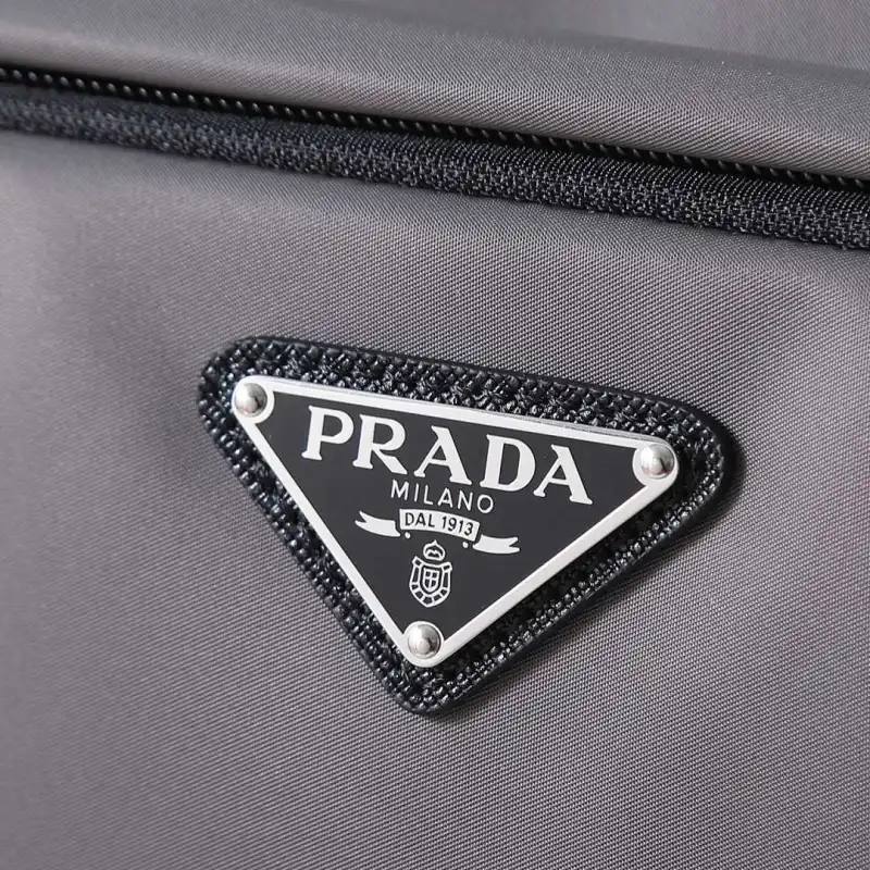 Prada Mens Dark Gray Re-Nylon Crossbody Messenger Bag with Detachable Pouch – Iconic Triangle Logo Adjustable Strap #A58757