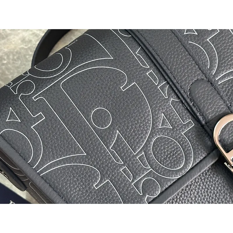 D-ior - Inspired Embossed Leather Crossbody Bag in Navy Blue size:28×18×9.5cm #A53899