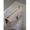SAINT LAURENT Loulou Small Envelope Crossbody Bag – Blush Suede with Chevron Quilt & Gold YSL Logo (Detachable Chain Strap) #A58780 SAINT LAURENT Loulou Small Envelope Crossbody Bag – Blush Suede with Chevron Quilt & Gold YSL Logo (Detachable Chain Strap) #A58780