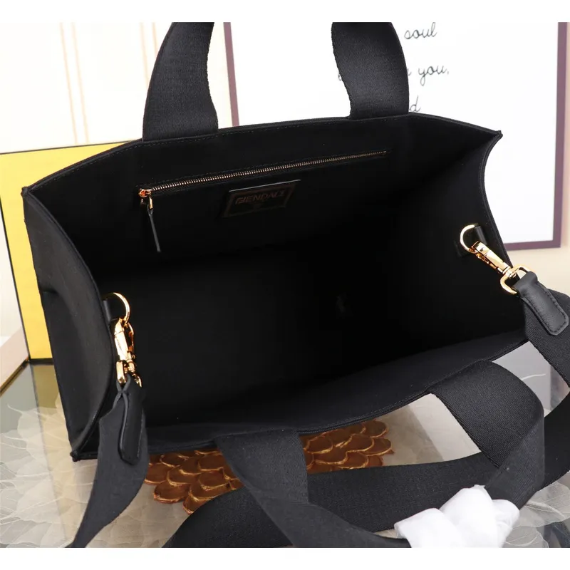 Replica Fendi Tote Textured Canvas Gold Logo Greek Key Bag Epitomizing Timeless Luxury size:35×17×31cm #A54202