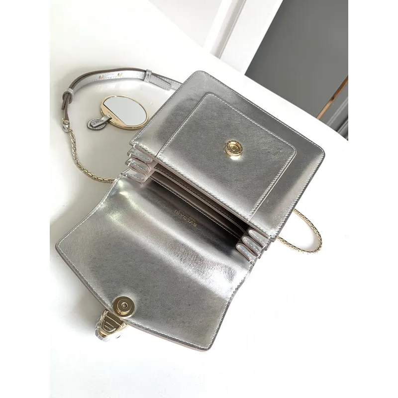 Bvlgari Serpenti Metallic Silver Top Handle Bag With Iconic Motif #A51653