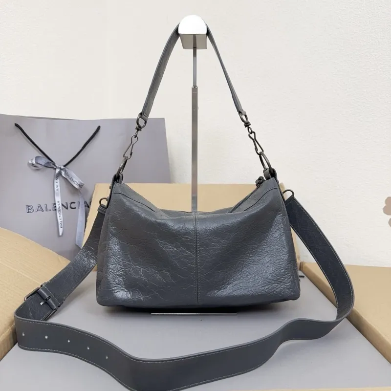 Balenciaga Classic Le Cagole Crossbody Bag - Black Crinkled Leather, Signature Hardware & Adjustable Strap, Edgy Luxury Shoulder Bag for Fashion-Forward Style #A56858