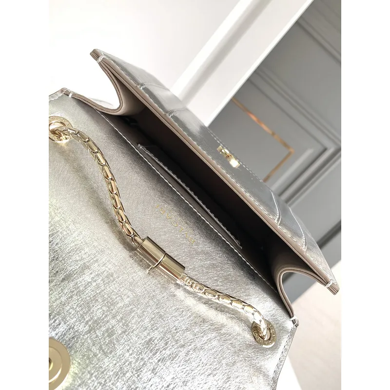 Bvlgari Serpenti Metallic Silver Crossbody Bag With Iconic Motif #A51655