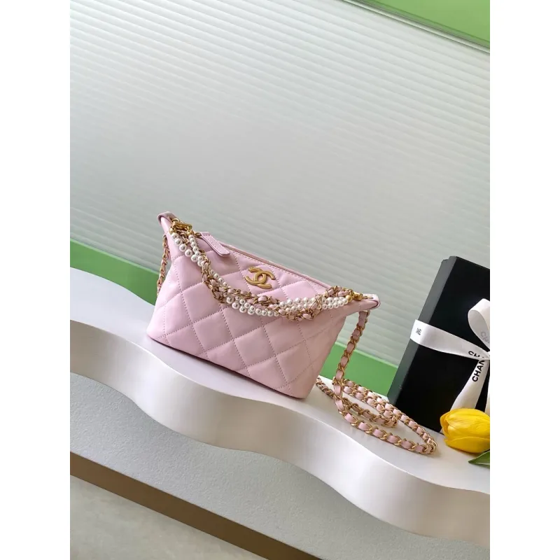 Chanel AS5898 Quilted Hobo Bag with Pearl Chain Strap Size 13-23.5-7.5 #A62897
