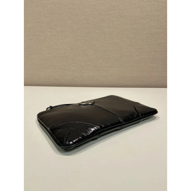 Elegant Black Prada Leather Clutch With Iconic Logo For Timeless Fashion Looks #A49962