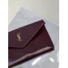 SAINT LAURENT Cassandra Envelope Clutch – Burgundy Smooth Leather with Gold YSL Logo (Detachable Chain Strap) #A58784