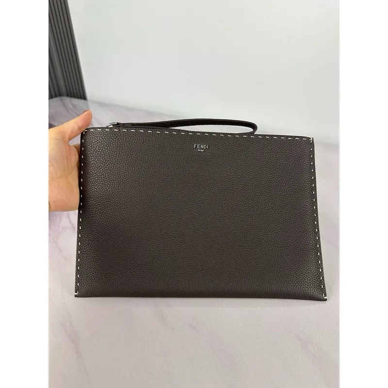 Fendi Pouch Sleek Black Leather Minimalist Logo Redefining Timeless Elegance size:30×20cm #A54204 Fendi Pouch Sleek Black Leather Minimalist Logo Redefining Timeless Elegance size:30×20cm #A54204