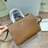 Burberry Timeless White Leather Handbag with Gold - Accented Lock and Dual Handles size:24×3×9cm #A54100