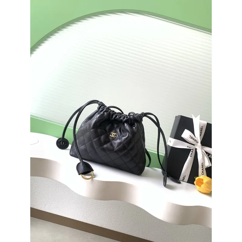 Chanel 26S Quilted Drawstring Bucket Bag, 17 x 22 x 8 cm #A63225