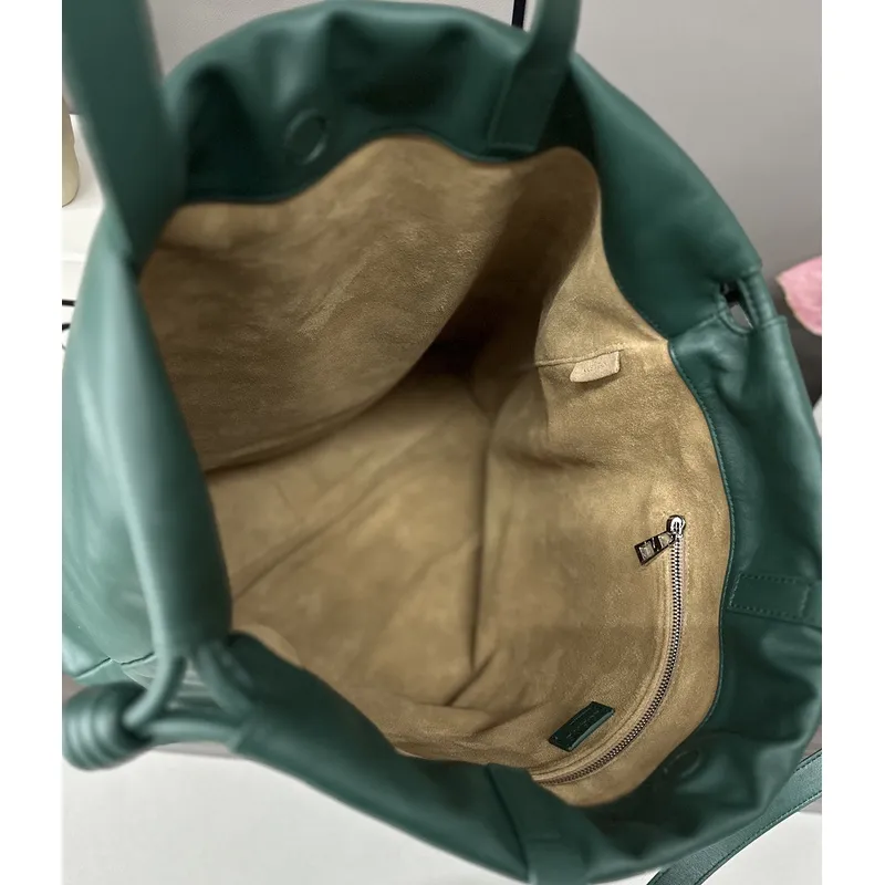 Loewe Green Leather Drawstring Tote Bag With Bold Branding For Chic Everyday Use #A50065