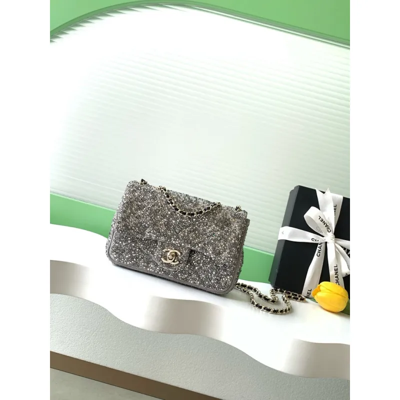 2026 Chanel Evening Bag  Dark Gray  Colorful Rhinestones  Luxurious  Stylish for Formal Events #A60146