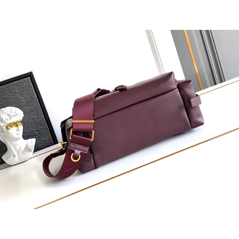 Prada Cahier Messenger Bag (2 Colors) – Burgundy/Black Leather with Gold-Tone Triangle Logo & Buckle Hardware #A59179