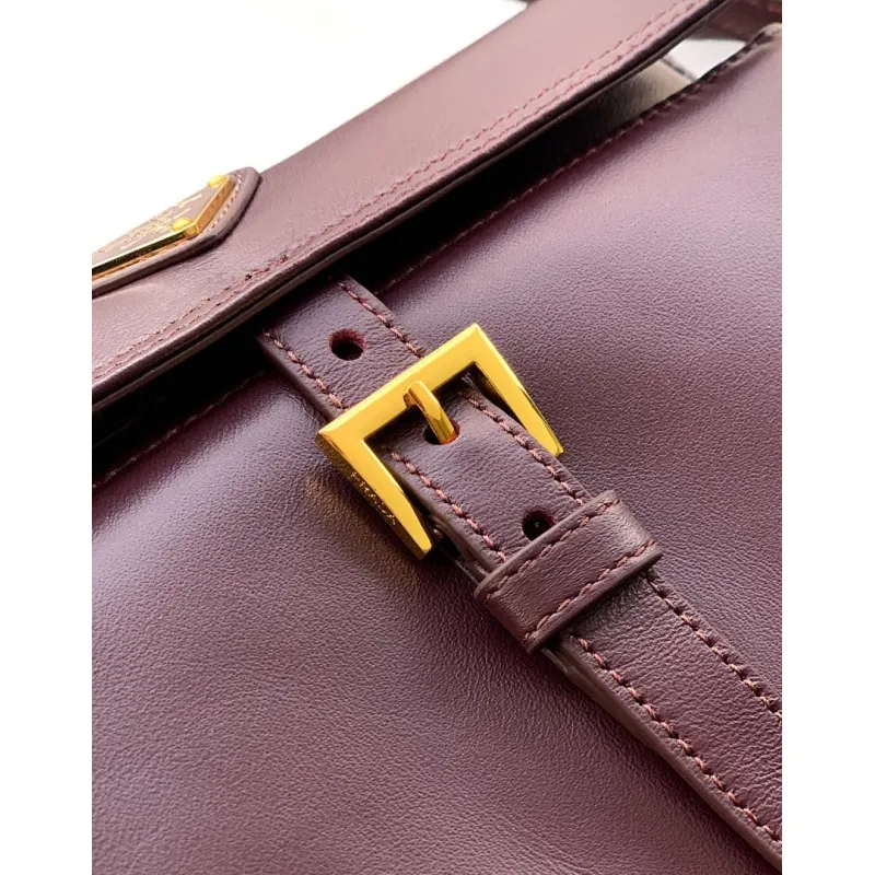 Prada Cahier Messenger Bag (2 Colors) – Burgundy/Black Leather with Gold-Tone Triangle Logo & Buckle Hardware #A59179