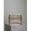 SAINT LAURENT Loulou Medium Shoulder Bag – Light Beige Suede with Chevron Quilt & Tone-On-Tone YSL Logo (Convertible Chain Strap) #A58775
