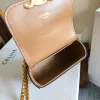 Celine Womens Mini Crossbody Bag - Tan Suede Leather, Gold-Tone Triomphe Logo Chain Strap, Luxury Compact Shoulder Bag for Fashion Enthusiasts #A56846