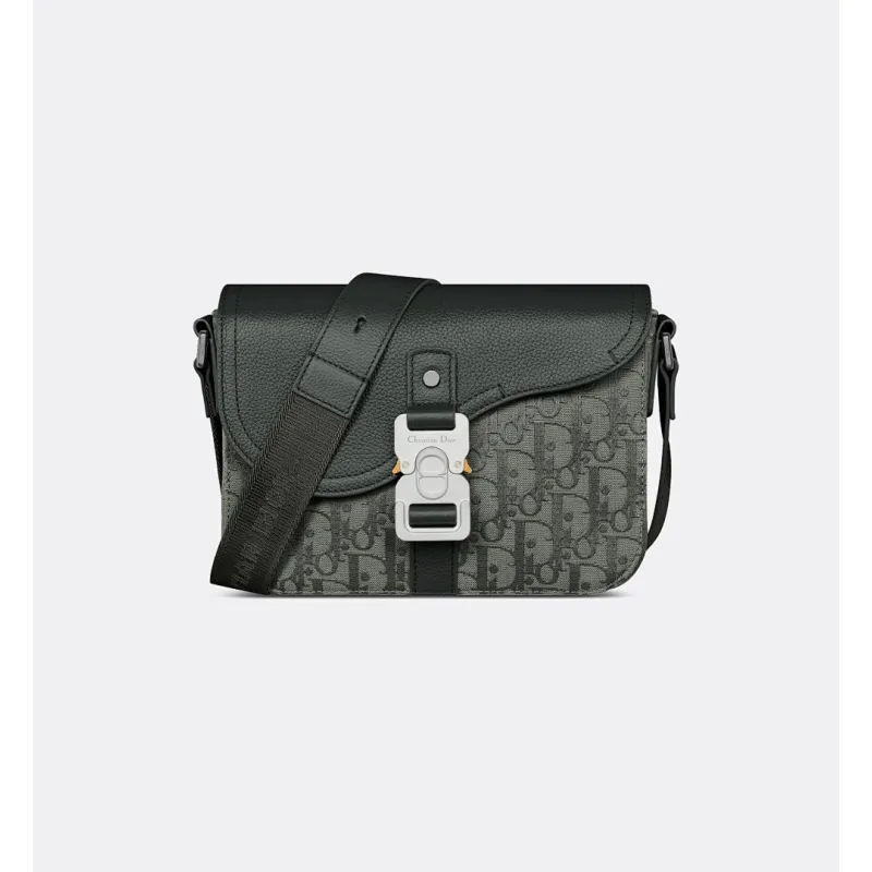 D-ior Saddle Messenger Bag – Anthracite Gray Oblique Jacquard & Grained Calfskin with Signature Aluminum Buckle #A59163