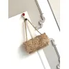 Chanel Womens Evening Bag - Beige Textured Fabric with Fringe Details, Gold-Tone CC Logo & Chain Strap, Luxury Clutch for Elegant Occasions #A56743