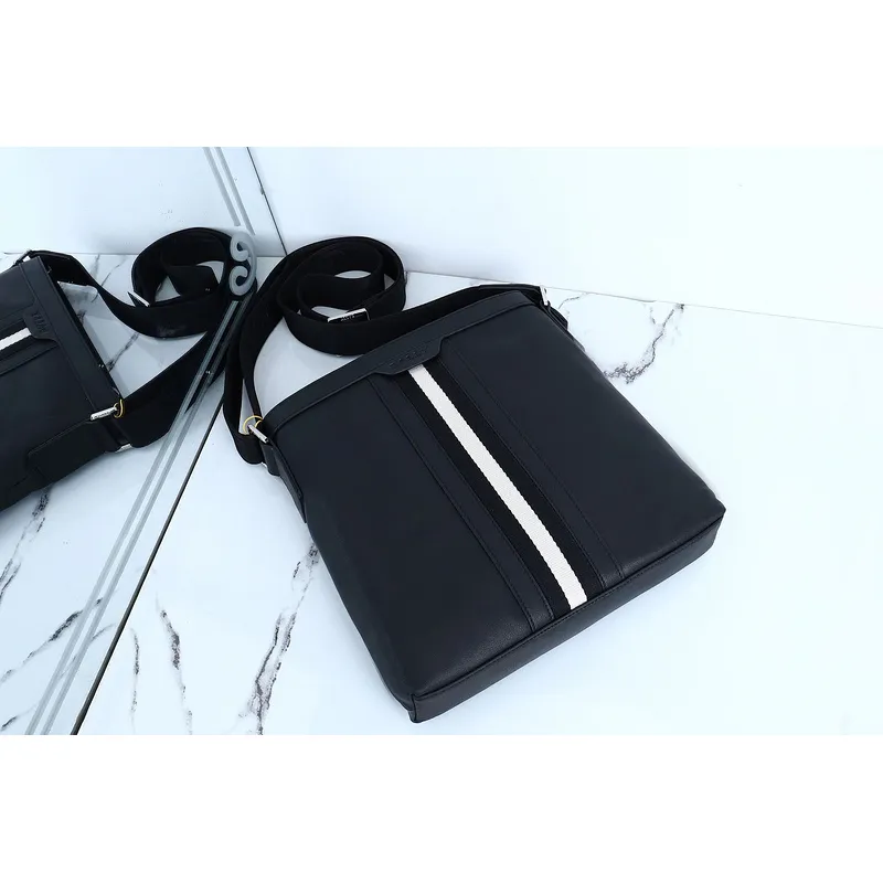 Bally Black Leather Crossbody Bag With Signature Stripe For Modern Elegance #A51671