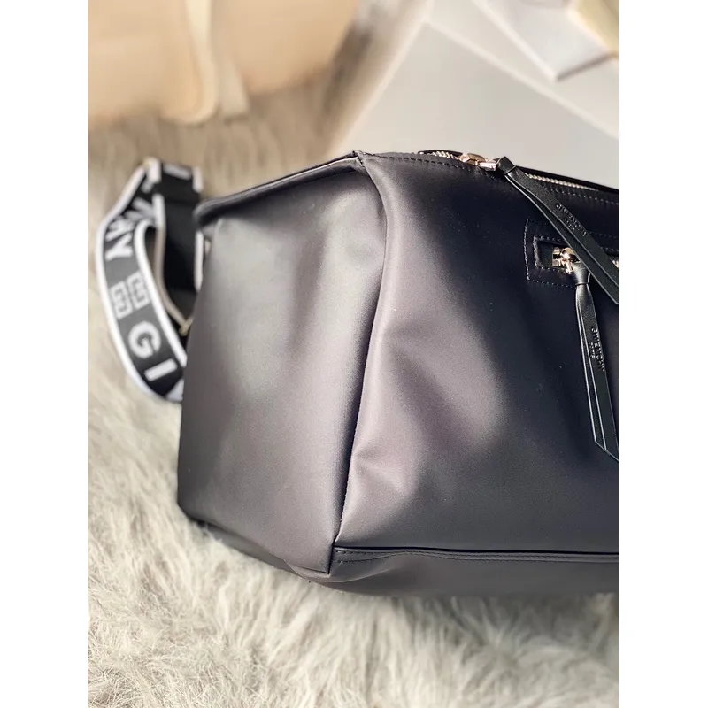 Givenchy Black Leather Top Handle Bag With Logo Webbing Strap #A52352