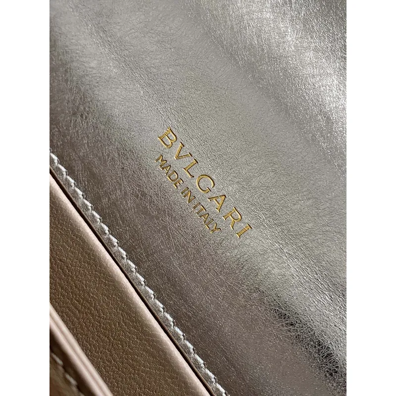 Bvlgari Serpenti Metallic Silver Top Handle Bag With Iconic Motif #A51653