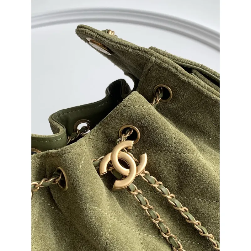 Chanel Hobo Shoulder Bag  Hippie Style Vintage Gold Coin Button Drawstring Bucket Bag #A59440