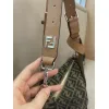 Fendi Brown And Beige FF Logo Jacquard Fabric Shoulder Bag With Leather Trims size:34×22 #A54307 Fendi Brown And Beige FF Logo Jacquard Fabric Shoulder Bag With Leather Trims size:34×22 #A54307