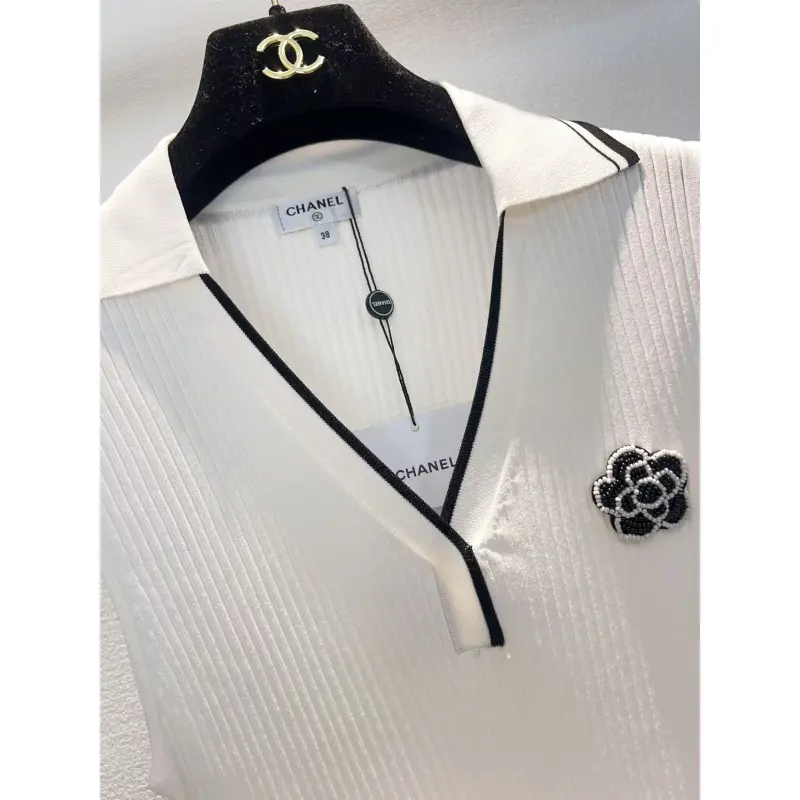 Chanel Monogram Knit Short Sleeve Crew Neck Blouse #A63660