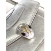 Bvlgari Serpenti Metallic Silver Top Handle Bag With Iconic Motif #A51653