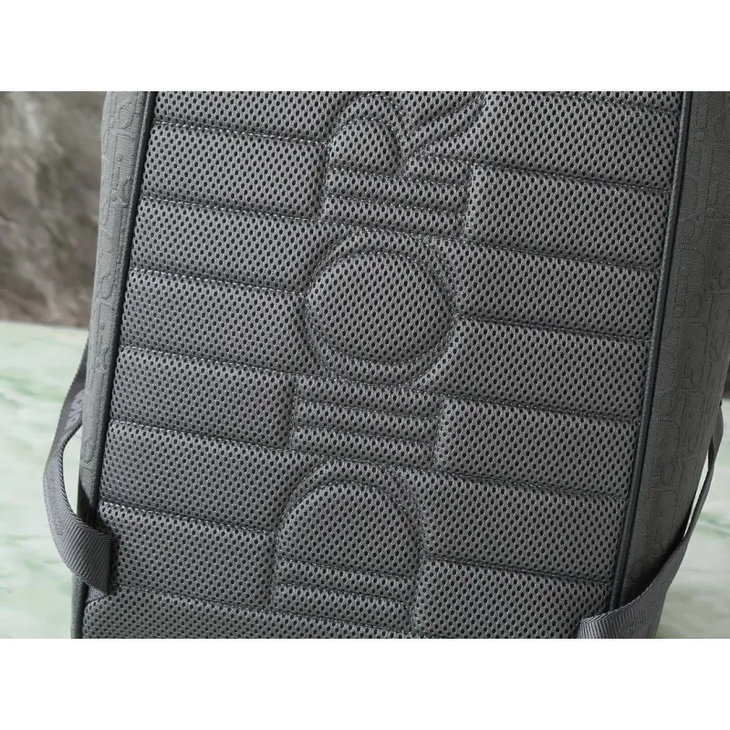 D-ior Mens Grey Oblique Canvas & Grained Leather Backpack - Stylish Luxury for Daily & Travel Use H870 #A57315