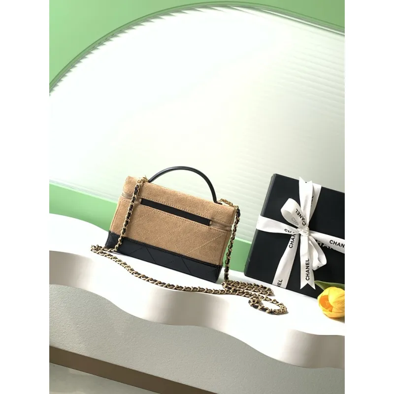 Chanel AP5276 Suede & Leather Handbag with Chain Strap Size 17-19.5-5 #A62896