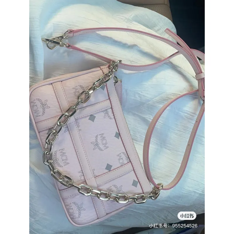 MCM Mini Crossbody Bag, Grid Pattern, Chain Strap, Style 65026 12.5 x 21.0 x 5.0cm #A61794