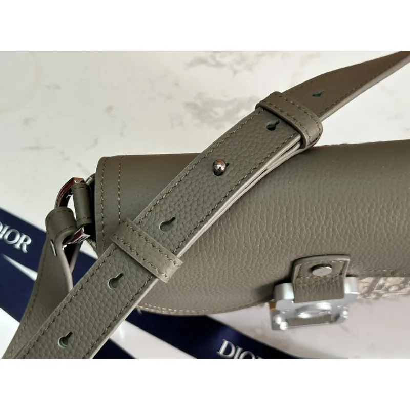 D-ior Olive Green Oblique Pattern Crossbody Bag With Signature Lock Design  size:19×13×4cm #A54109