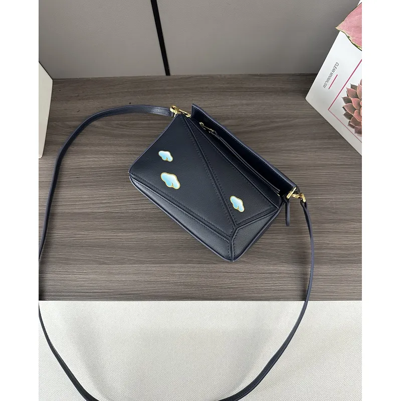 Loewe Puzzle Bag Small Navy Blue Leather with Cloud Design Accents #A50945