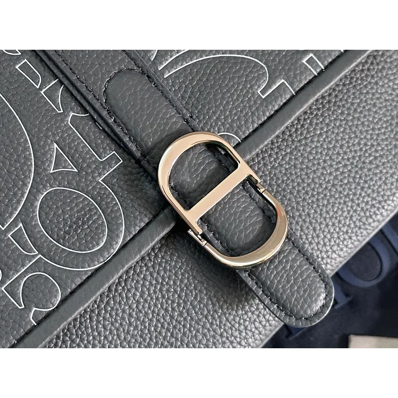 D-ior - Inspired Embossed Leather Crossbody Bag in Navy Blue size:28×18×9.5cm #A53899