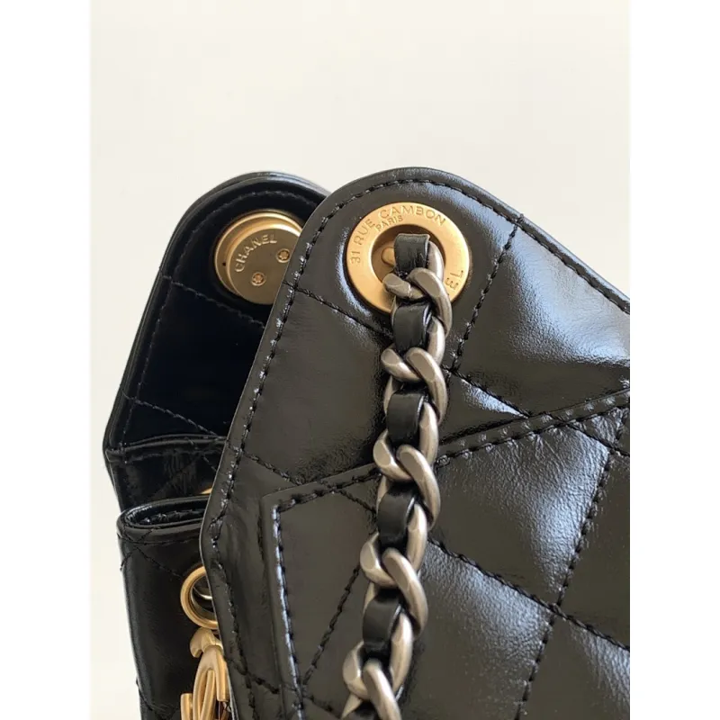 Chanel Hobo Shoulder Bag  Hippie Style Vintage Gold Coin Button Drawstring Bucket Bag #A59440