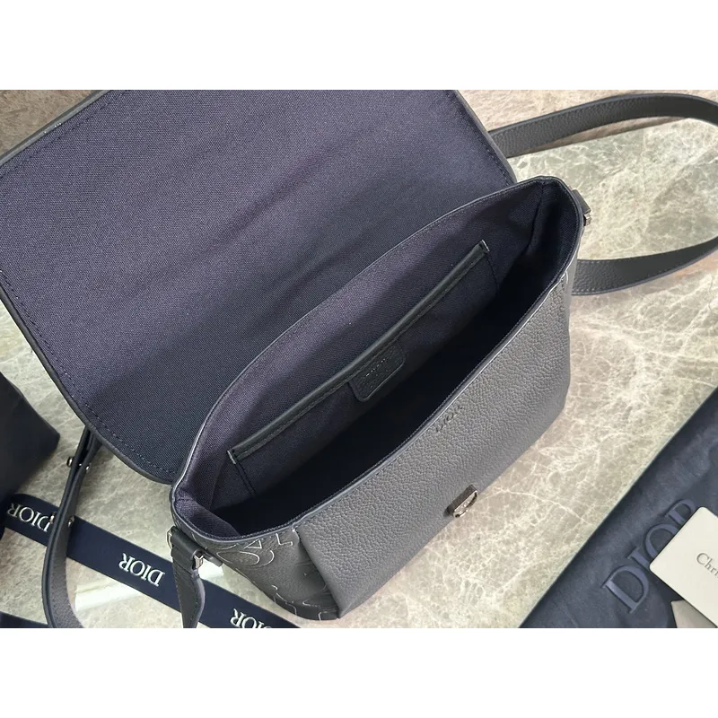 D-ior - Inspired Embossed Leather Crossbody Bag in Navy Blue size:28×18×9.5cm #A53899